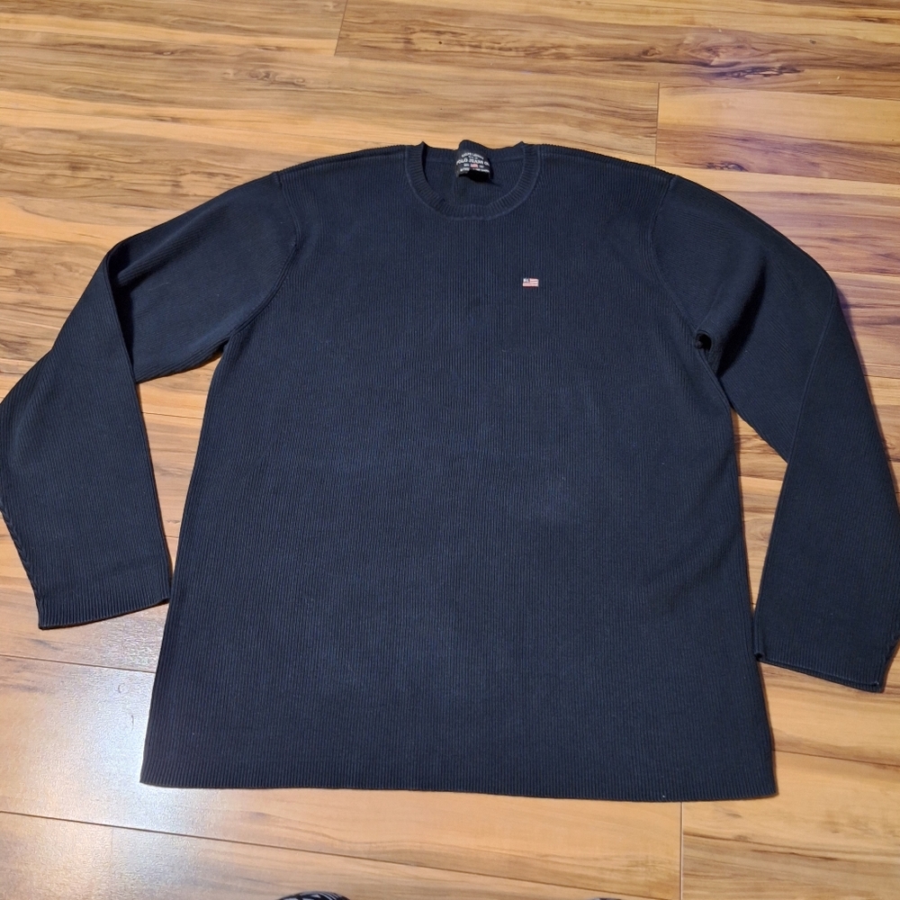 Ralph Lauren Polo Jeans Co Mens XXL Ribbed Black Flag Preppy Sweater Japan 90s